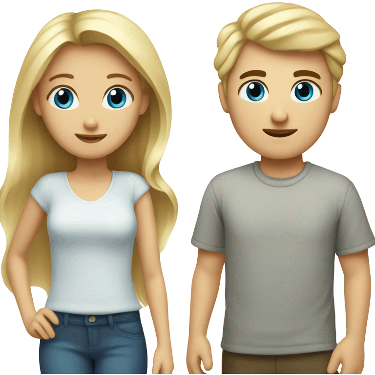 A blonde haired girl with her boyfriend who was dark colored hair. They both have blue eyes  emoji