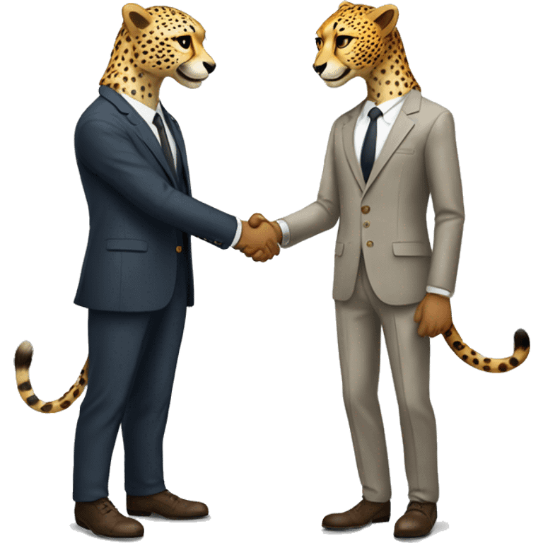 A cheetah in a classic suit shakes hands with a man  emoji