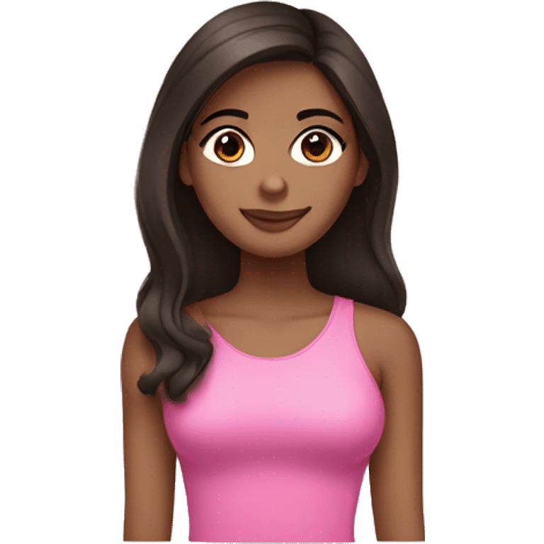 Dark brown hair girl with lashes and long hair and pink top emoji