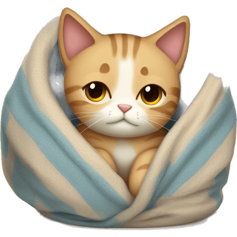 tired cute cat with blanket wrapped around no body  emoji