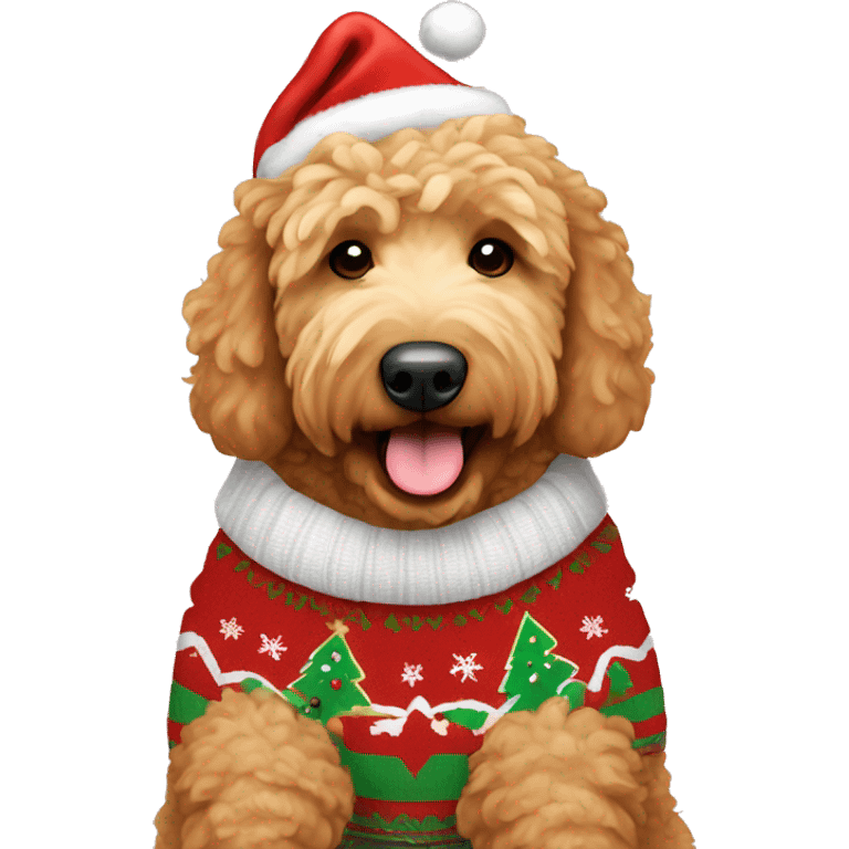 Golden doodle wearing a cute Christmas sweater  emoji