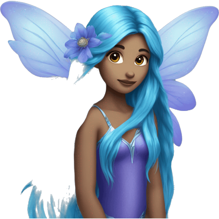 Beautiful,blue flower, fairy, blue, turqoise, silver, purple, long hair, big wings emoji