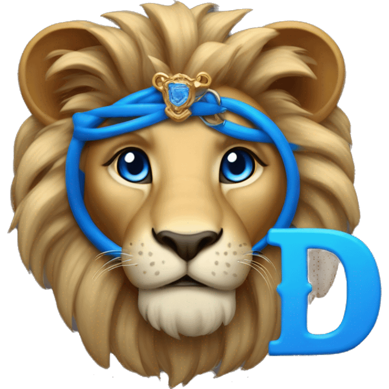 Lion w blue eyes and old English letter D necklace on emoji