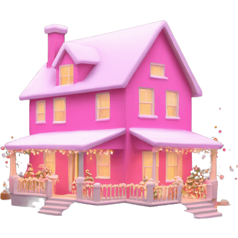 pink house with christmas lights emoji