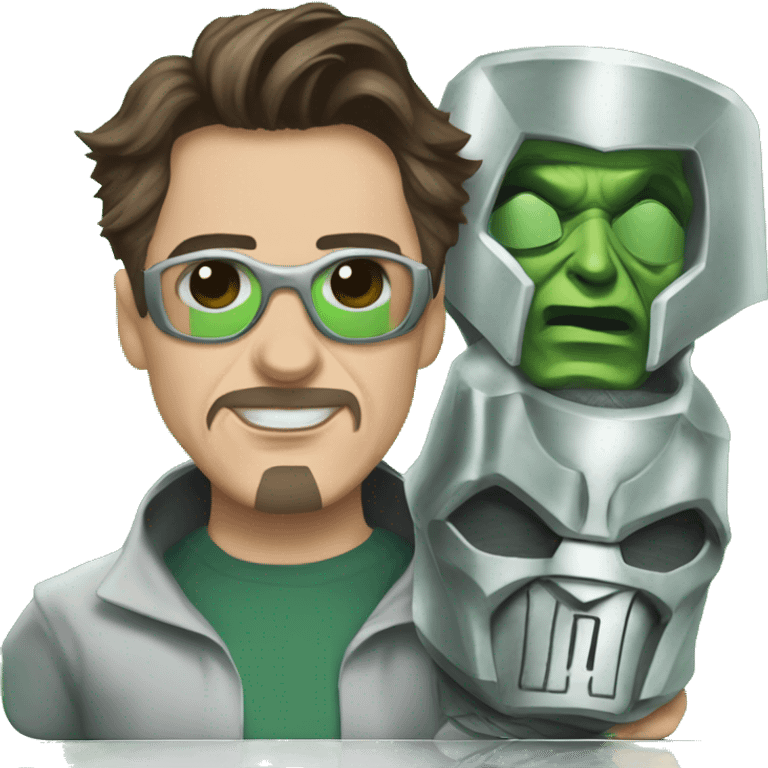 Robert Downey Jr. dressed as Doctor Doom and holding Doctor Doom masks emoji