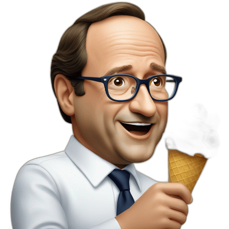 François Hollande eats an icecream emoji