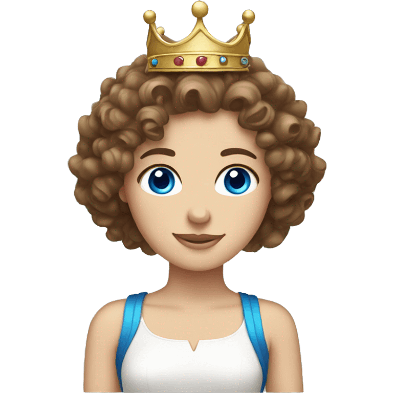 Curly brown hair, blue eyed, White girl, wearing a crown  emoji