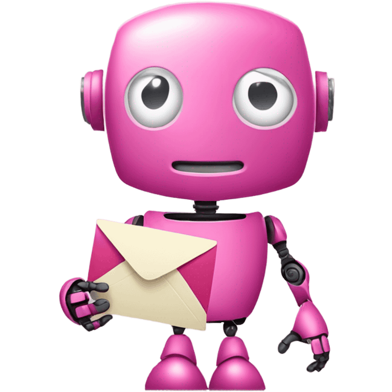 pink robot carrying email icon in hands emoji