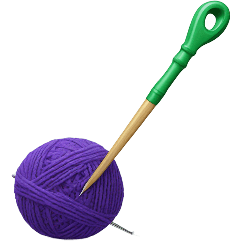 Green crochet hook with purple yarn  emoji