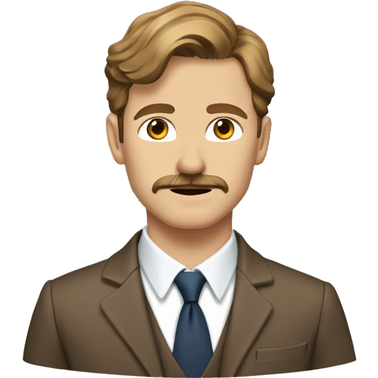 Remus lupin - sandy brown hair, brown eyes, light skin, sandy brown mustache, dessed in a brown suit, shirt and a tie emoji