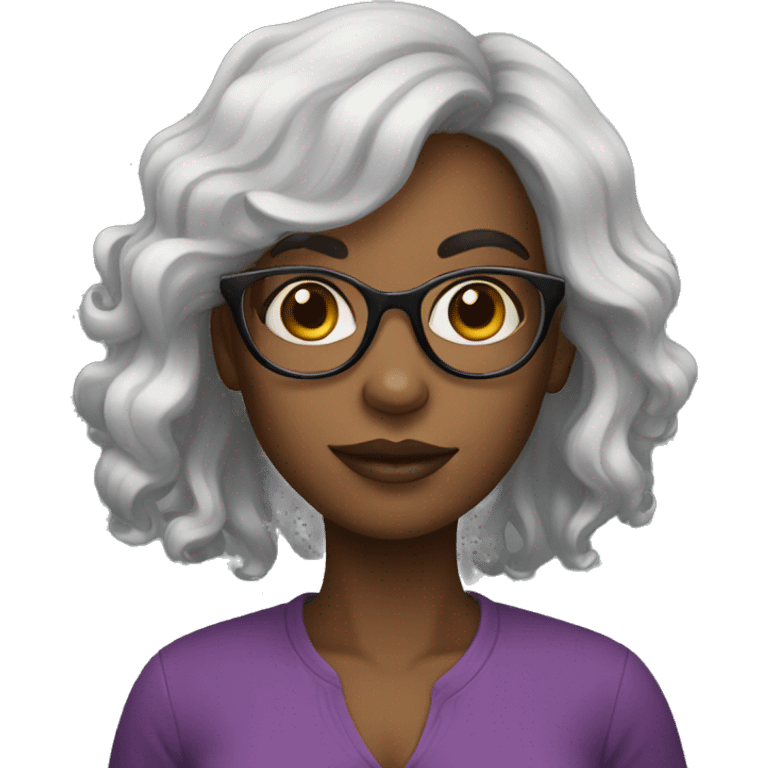 A black women with glasses and big eyes emoji