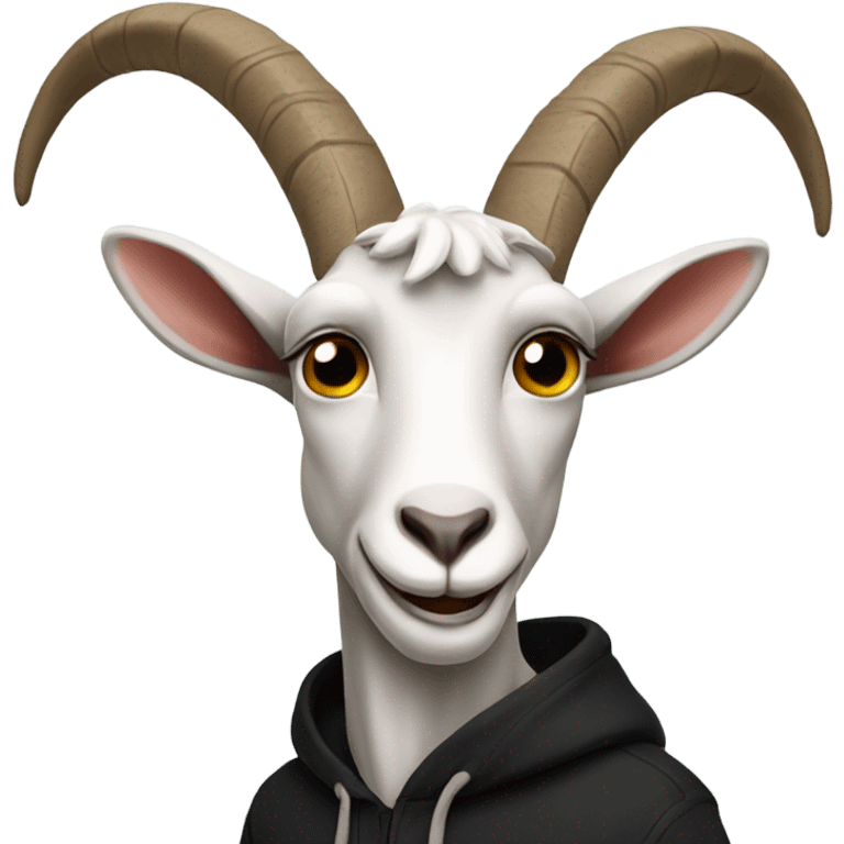 Goat with horns wearing a black hoodie emoji