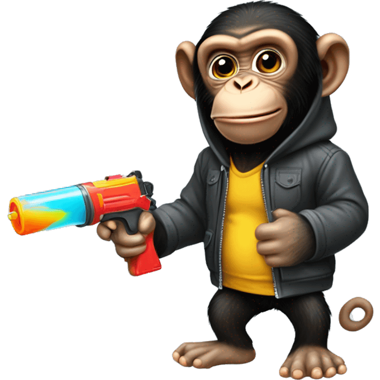 Chimpanzee in a hoodie with a squirt gun emoji