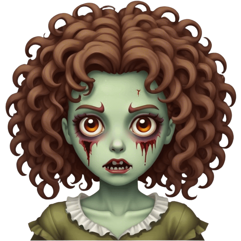 Curly brown and big hair girl zombie emoji