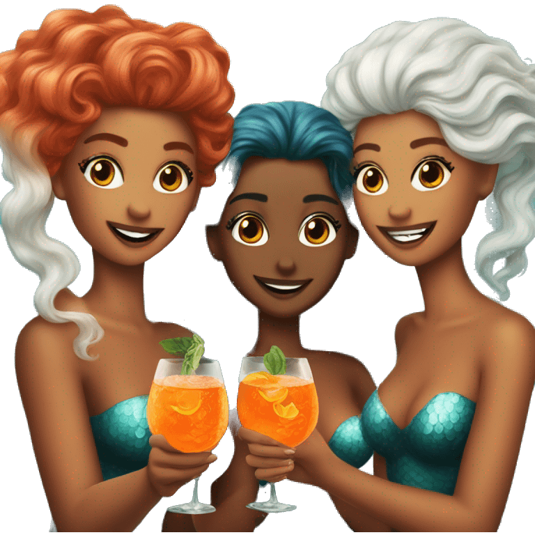 Three beautiful mermaids drinking aperol emoji