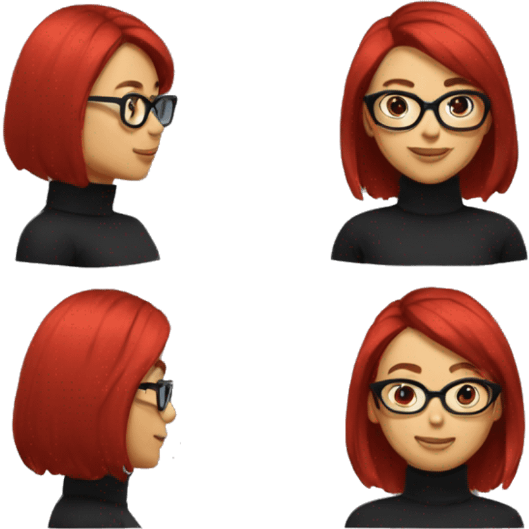 A woman mid long ondulated hair, red balagaye, big red glasses, for clothes Black turtle neck  emoji