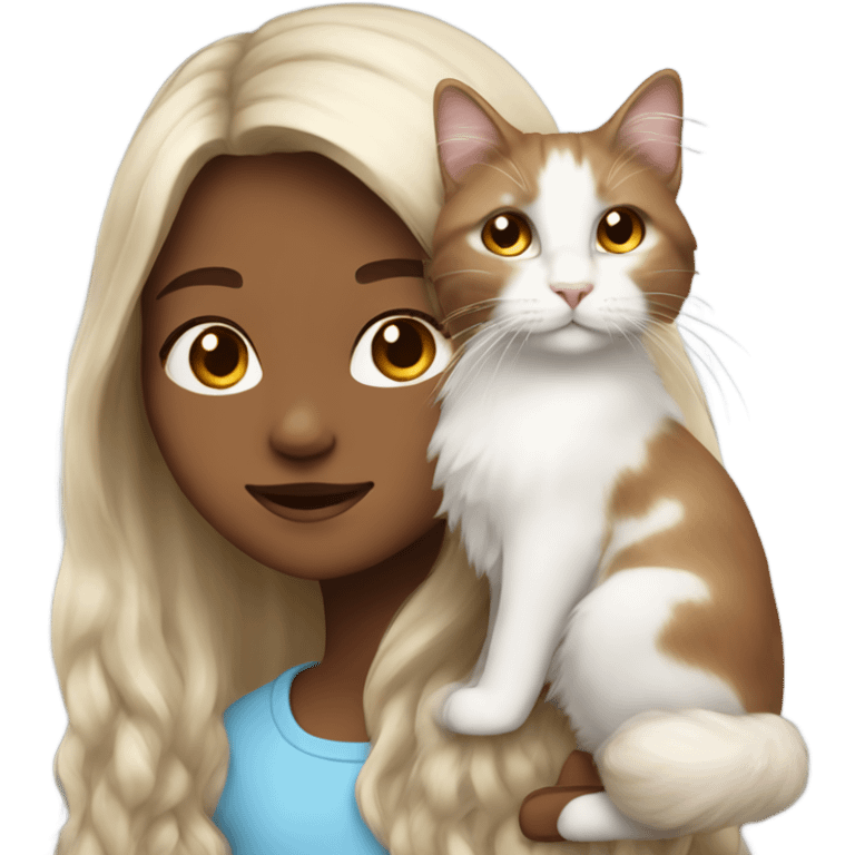 girl long hair brown with white cat angora emoji