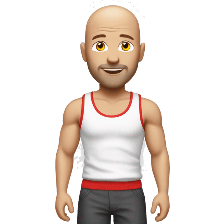 Bald white man with white tank top and red shorts emoji