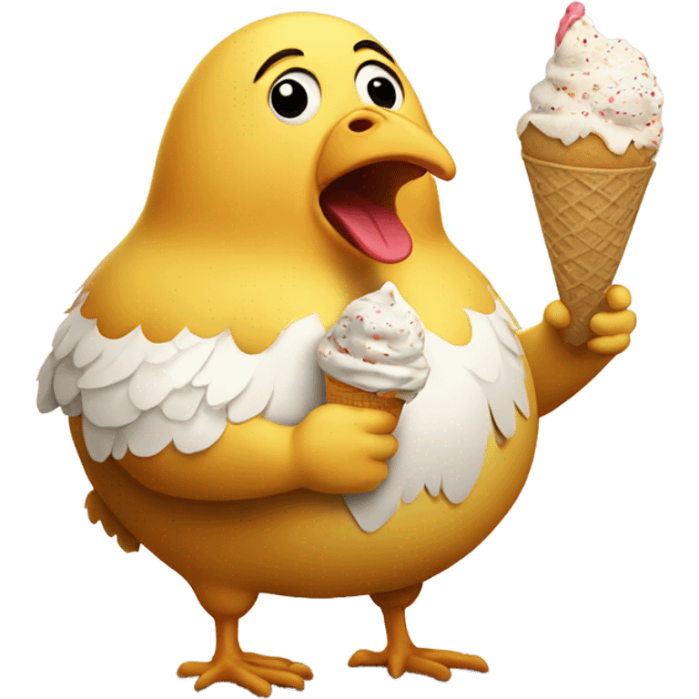 Fat chicken with human legs eating ice cream  emoji