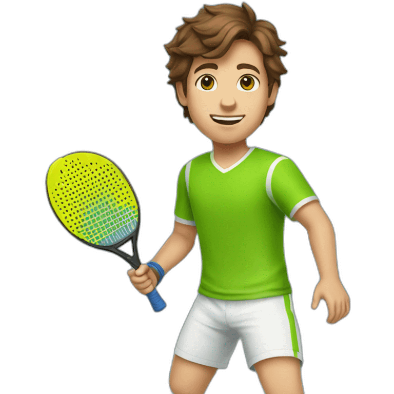 Young guy with brown hair playing pickleball full body emoji