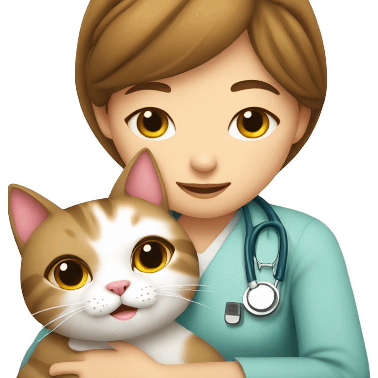 cat cuddles veterinarian girl emoji