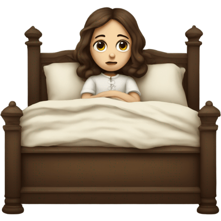 Sick Victorian child with brown hair lying down in bed emoji