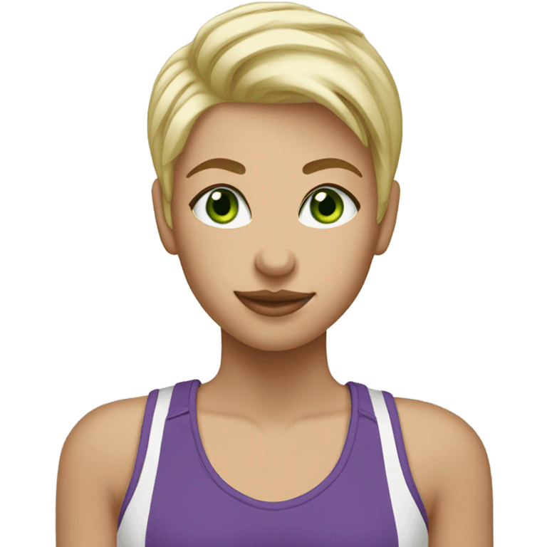 Blond girl pixie cut green eyes athletic emoji