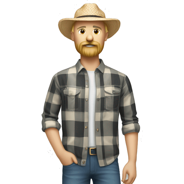 Man with Panama hat, beard and moustache blond with bald headand wearing plaid shirt emoji