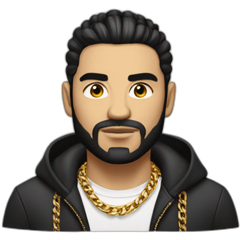 Russian strong thug wearing gold chain with black hair and short beard, mid-fade hairstyle emoji