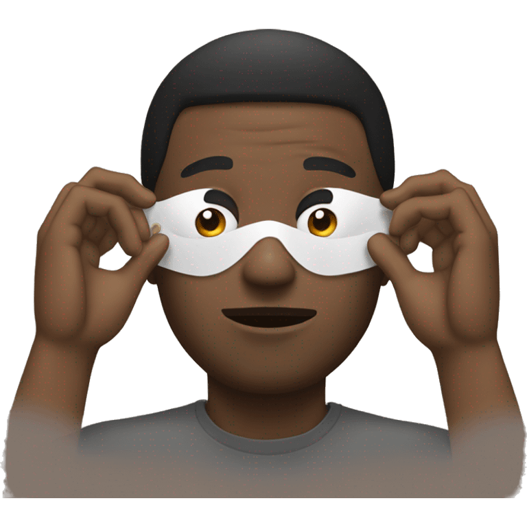 black man putting both hand in his face as a mask, only see his eyes emoji