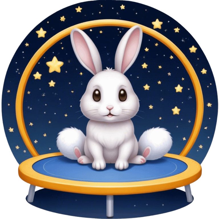 rabbit on trampoline with starry sky and mirror emoji