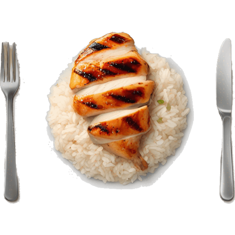 Grilled chicken breast on plate of rice emoji