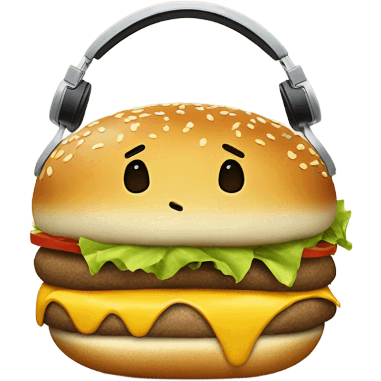 cheeseburger man in pain and crying wearing headphones emoji