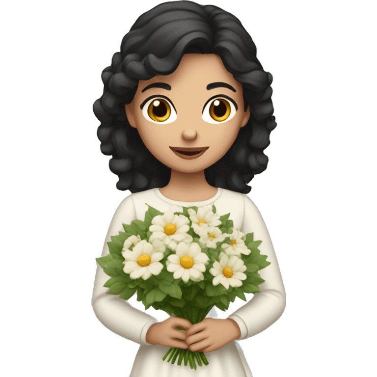 European Girl with dark hair with bouquet  emoji