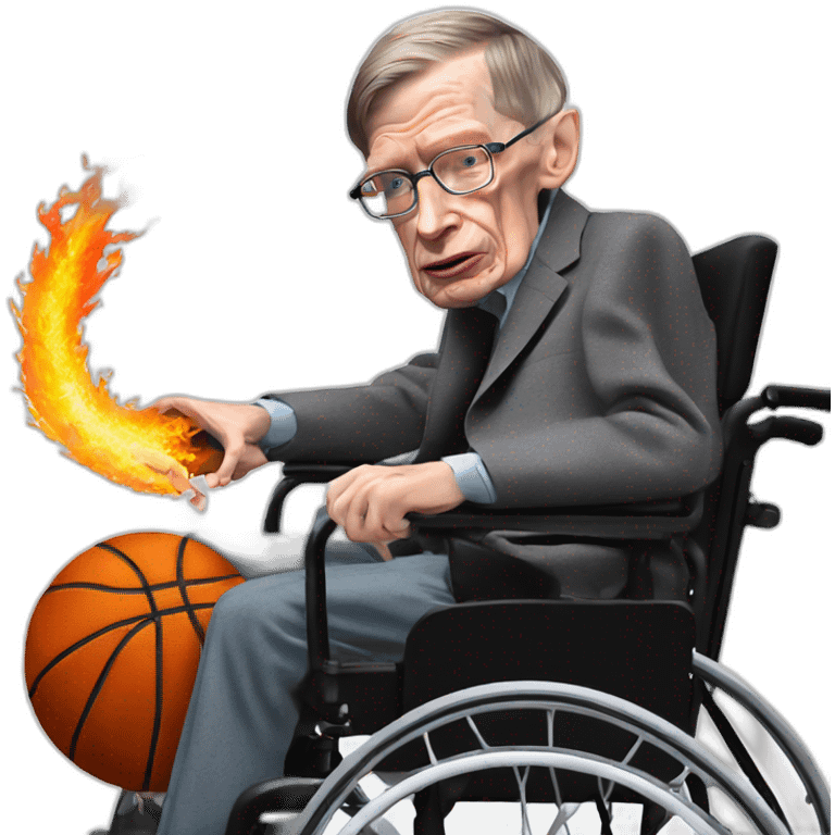 stephen hawking in flaming wheelchair slam dunking basketball emoji