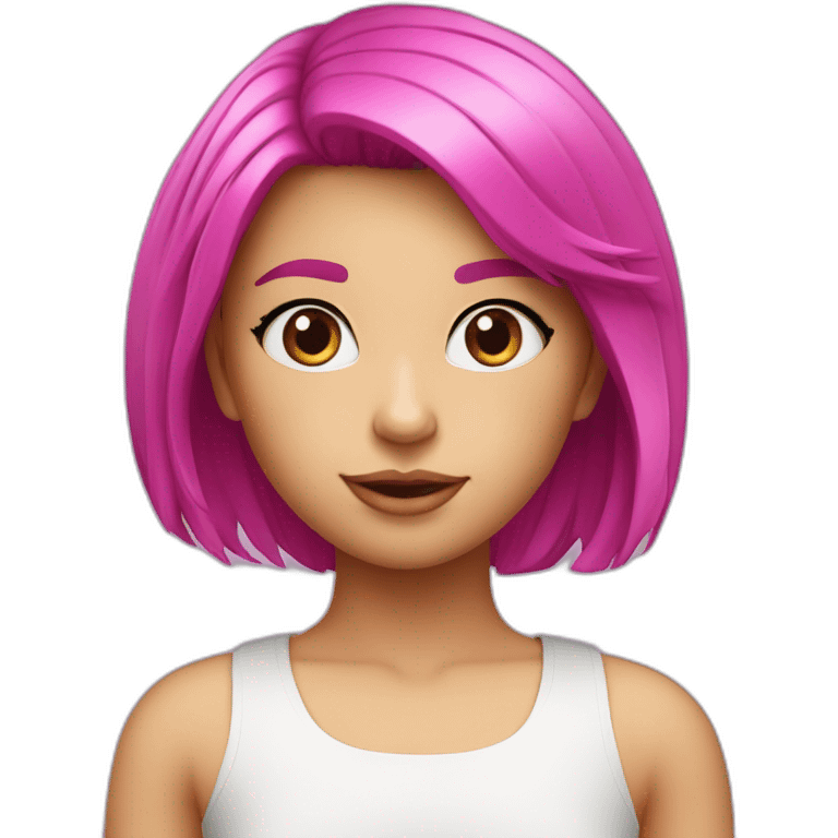 young girl, {{PURPLE eyes}}, hot pink bob haircut, fair skin emoji