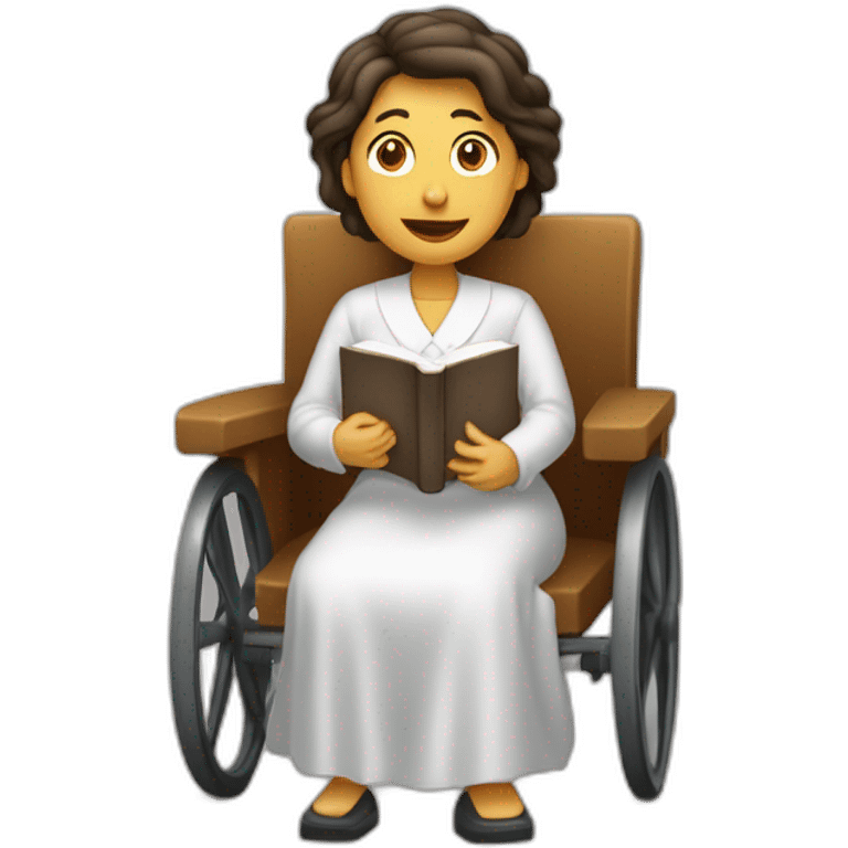 Mujer en silla de ruedas, predicando como Testigo de Jehová con la Biblia emoji