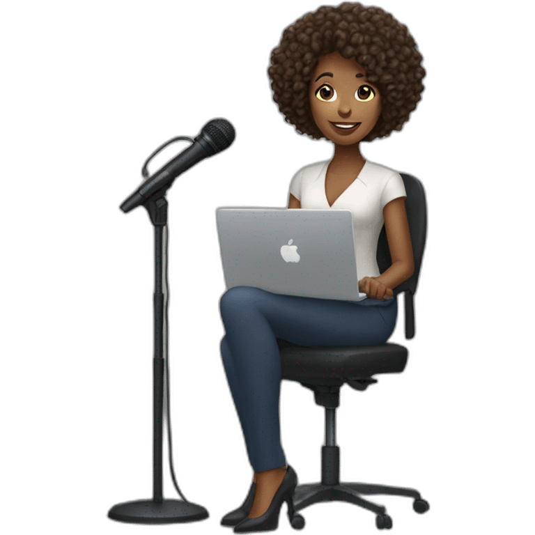 black woman, curly hair, news reporter with microphone emoji