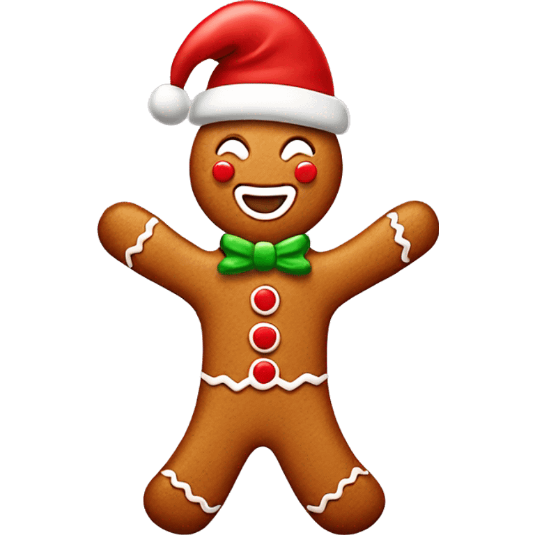 Cute happy gingerbread man wearing a Christmas hat emoji