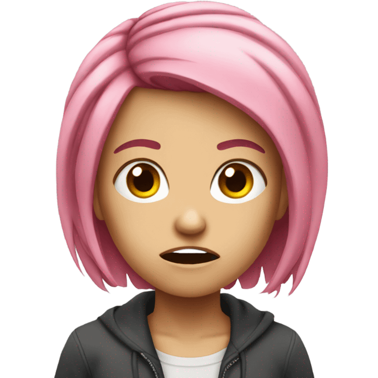 Extremely angry girl with pink hair and  emoji