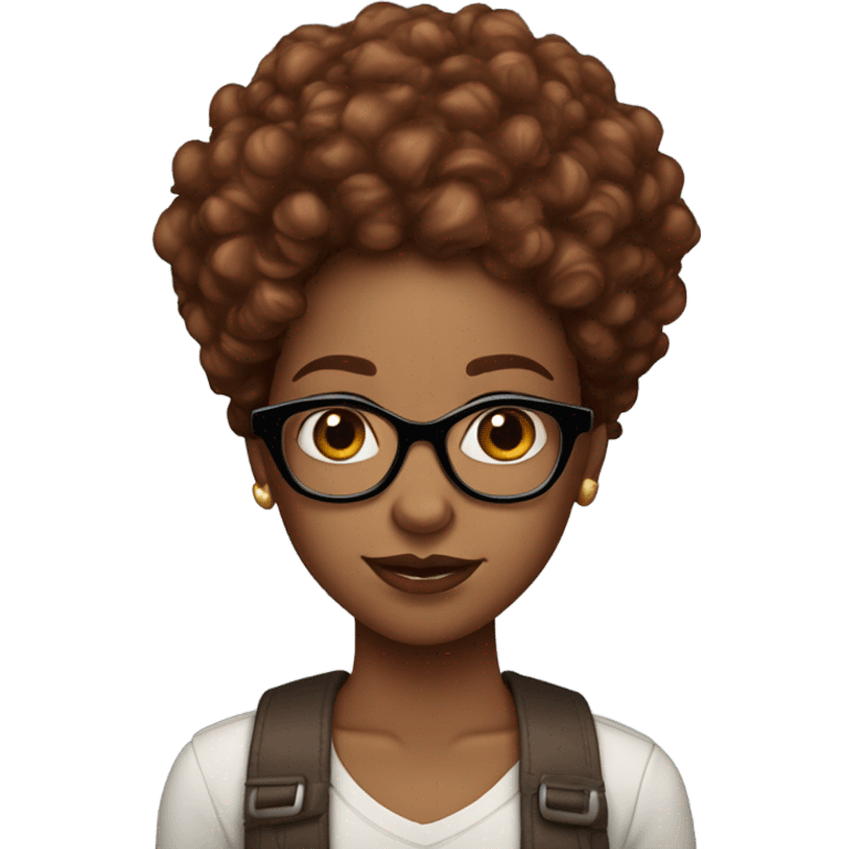 Brown skin girl with red curly hair glasses full lips brown eyes  emoji