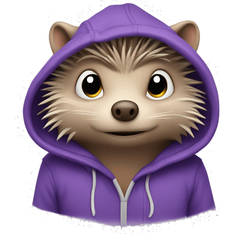 Stressed hedgehog in purple hoodi emoji