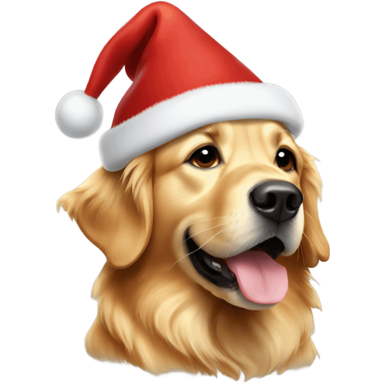 Golden retriever wearing Christmas hat emoji