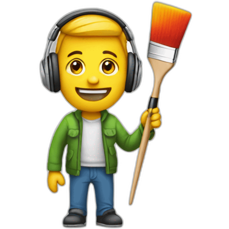 man with a colourful paintbrush in his hand and headphones on his head emoji