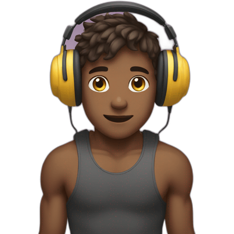 Boy in gym with headphones emoji