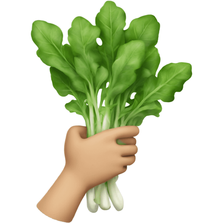 Happy arugula with hands emoji