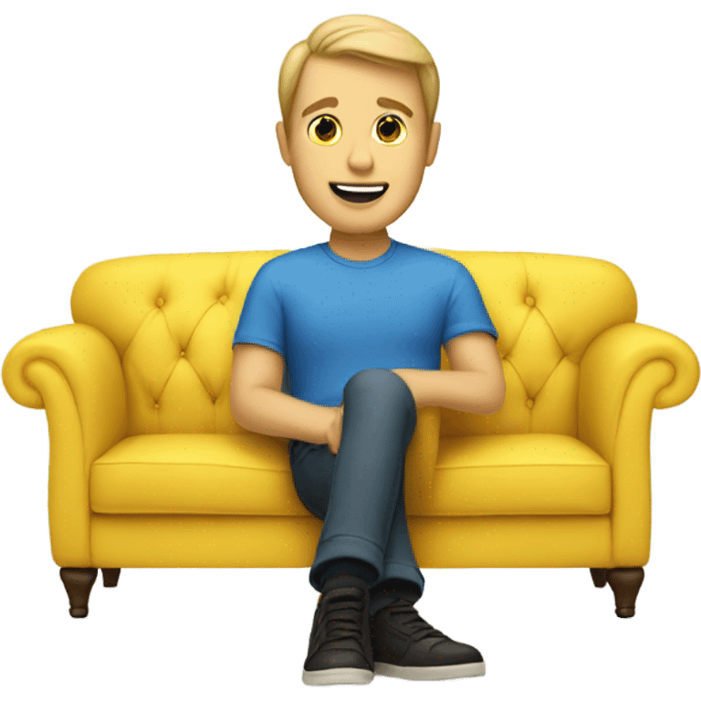 White human male in blue dress, sitting on jellow couch  emoji