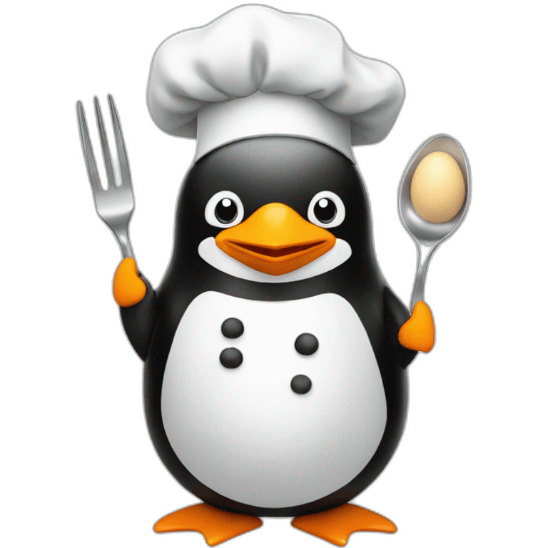 Penguin with a chef hat cooking eggs emoji