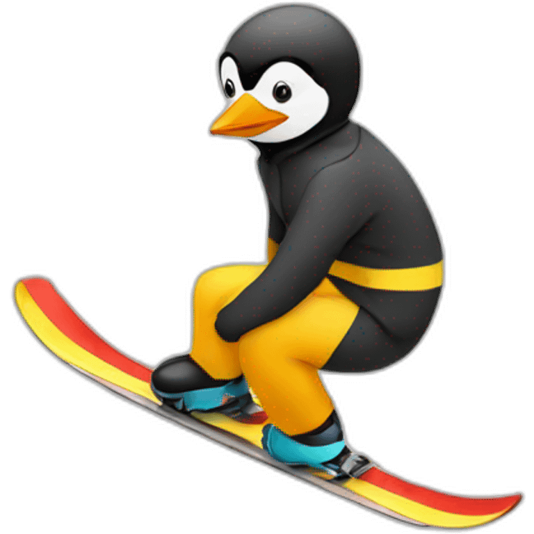 Pinguin skijumper with overall emoji