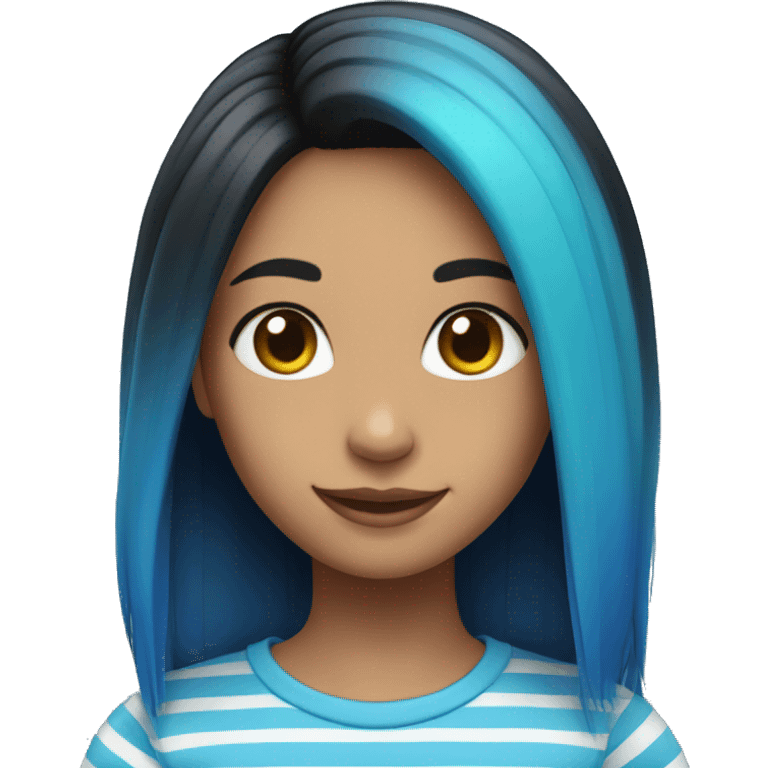 smiling girl in striped shirt, black hair with blue ombré hair  emoji